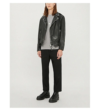 Shop Allsaints Hawley Distressed Leather Biker Jacket In Black