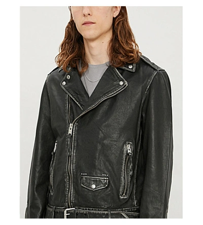 Shop Allsaints Hawley Distressed Leather Biker Jacket In Black