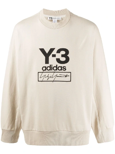 Shop Y-3 Logo Cotton Sweater In Beige