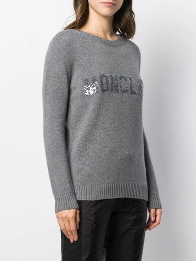 Shop Moncler Logo Crenweck Sweater In Grey