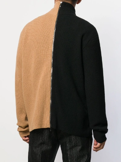 Shop Fendi Ribbed Zip Sweater In Black