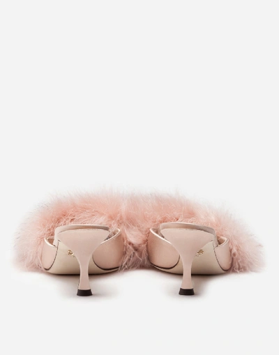 Shop Dolce & Gabbana Satin Sliders With Marabou Edgings In Pink