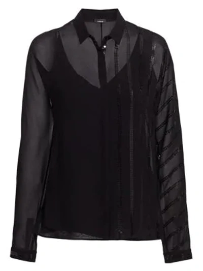 Shop Akris Striped Sequin Blouse In Black