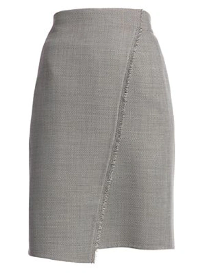 Shop Akris Fringe-trim Faux Wrap Pencil Skirt In Granite