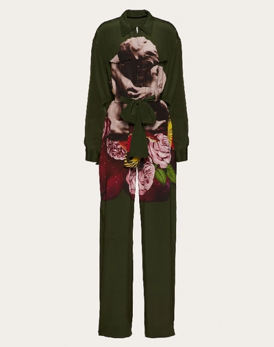 Shop Valentino Undercover Print Crepe De Chine Jumpsuit In Military Green