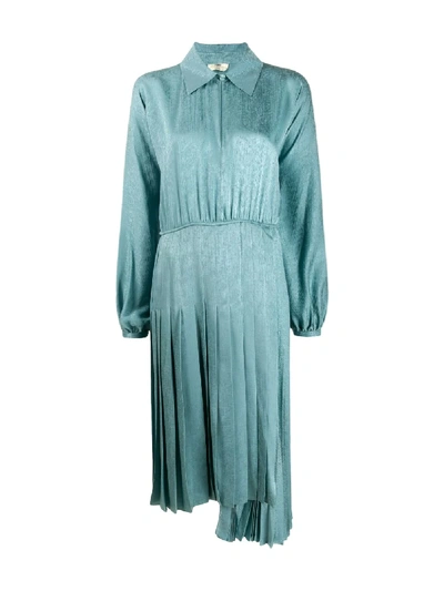 Shop Fendi Pleated Hem Shirt Dress In Blue