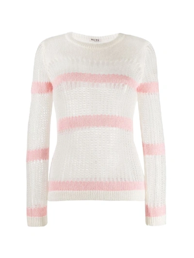 Shop Miu Miu Striped Loose-knit Jumper In White