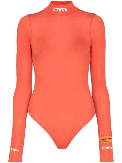 Shop Heron Preston Orange Viscose Bodysuit