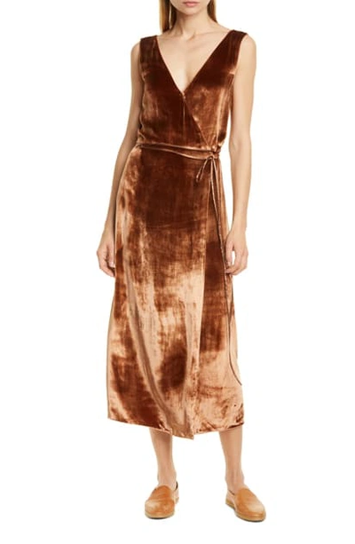 Shop Vince Pann Velvet Wrap Midi Dress In Rose Gold