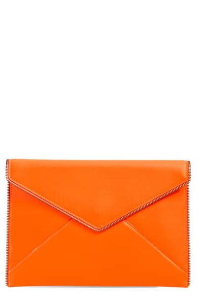 Shop Rebecca Minkoff Leo Leather Clutch In Neon Orange