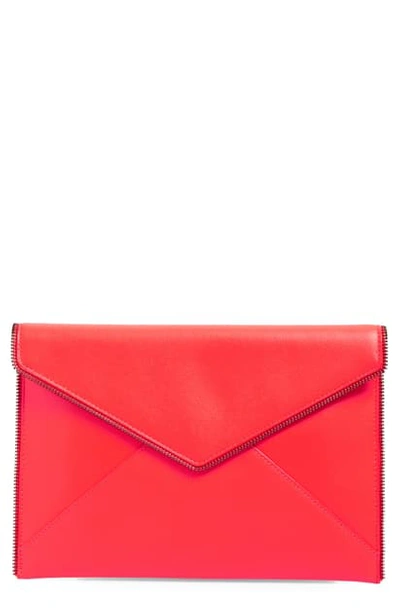 Shop Rebecca Minkoff Leo Leather Clutch In Neon Pink