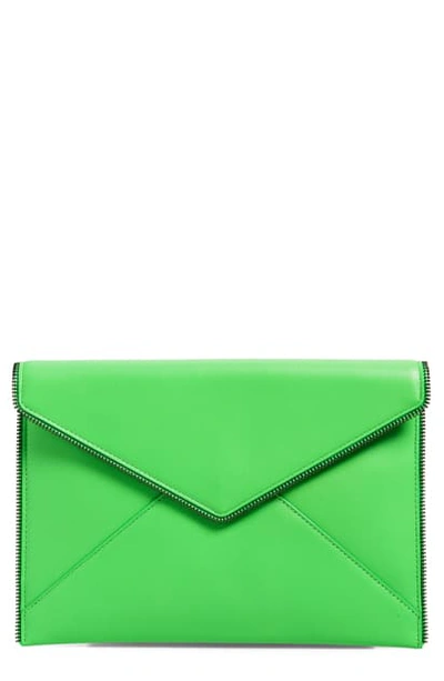 Shop Rebecca Minkoff Leo Leather Clutch - Green In Neon Green