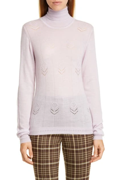 Shop Adam Lippes Floral Pointelle Cashmere Sweater In Lilac