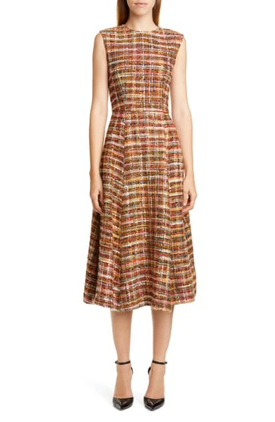 Shop Adam Lippes Tweed Fit & Flare Dress In Rouge Multi