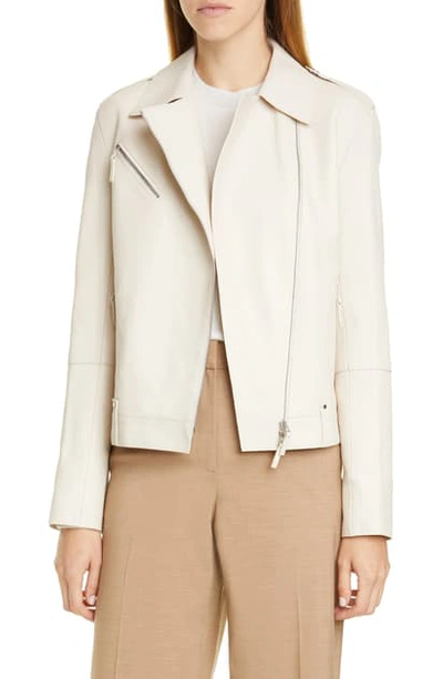 Shop Lafayette 148 Bernice Leather Moto Jacket In Raffia