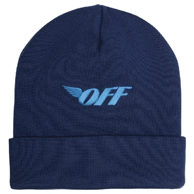 Pre-owned Off-white  Logo Embroidered Beanie Blue/light Blue
