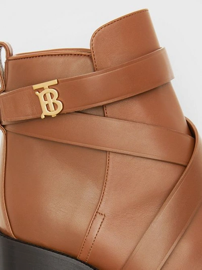 Shop Burberry Monogram Motif Leather Ankle Boots In Tan