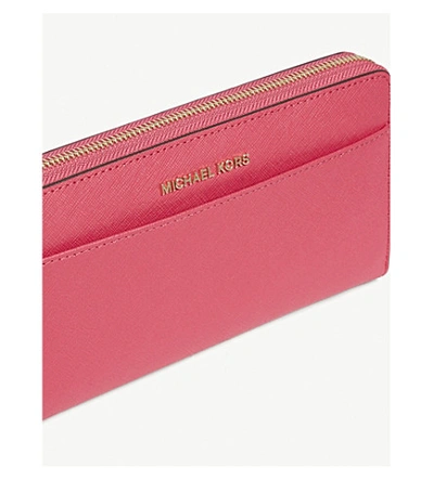 Shop Michael Michael Kors Jet Set Leather Continental Wallet In Ultra Pink