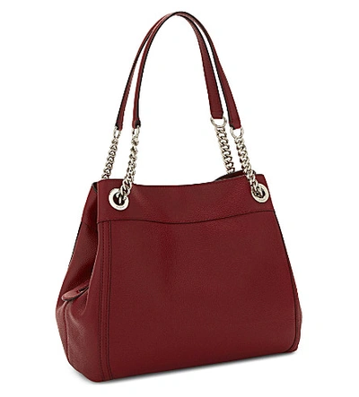 Shop Coach Edie Leather Shoulder Bag In Sv/red Currant