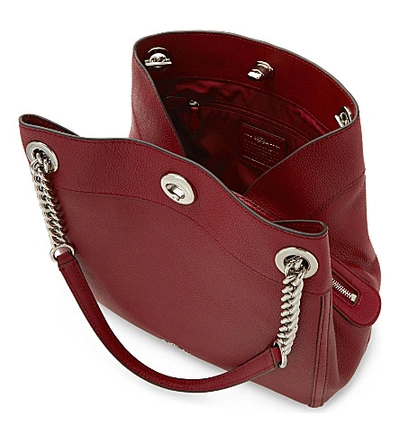 Shop Coach Edie Leather Shoulder Bag In Sv/red Currant