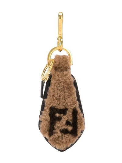Shop Fendi Shearling Key Chain In Brown