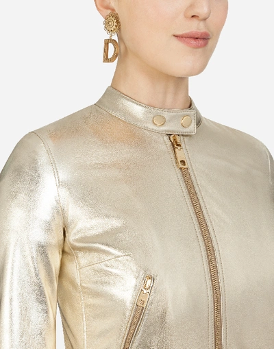 Shop Dolce & Gabbana Laminated Nappa Biker Jacket In Gold