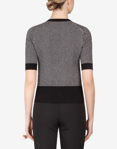 Shop Dolce & Gabbana Crew Neck Cashmere Chevron Sweater In Grey/black