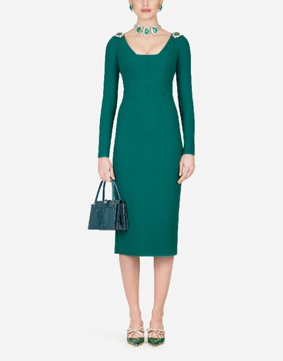 Shop Dolce & Gabbana Wool Cloth Midi Dress Dress With Jewel Decoration In Green