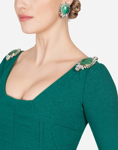 Shop Dolce & Gabbana Wool Cloth Midi Dress Dress With Jewel Decoration In Green
