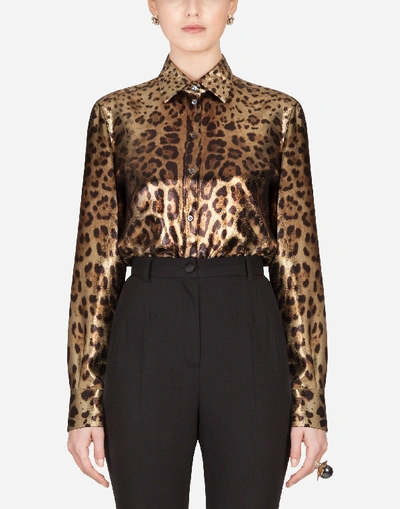 Shop Dolce & Gabbana Georgette Leopard Print Lamé Shirt