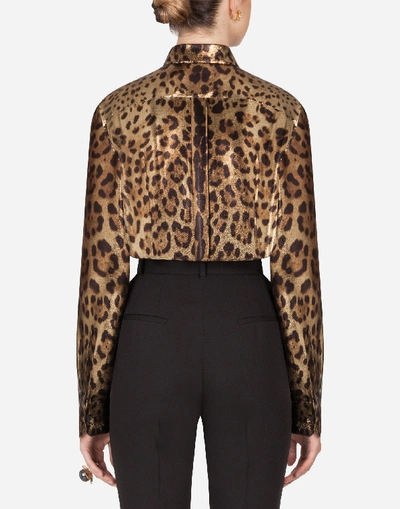 Shop Dolce & Gabbana Georgette Leopard Print Lamé Shirt