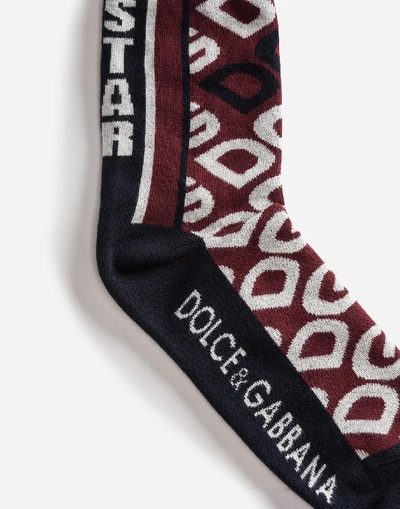 Shop Dolce & Gabbana Cotton Socks With Jacquard Dg Logo In Multicolor