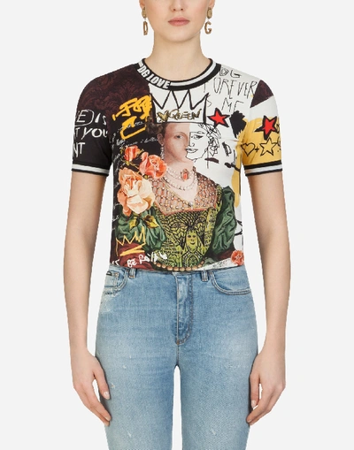 Shop Dolce & Gabbana T-shirt With Graffiti Queen Print In Multicolor