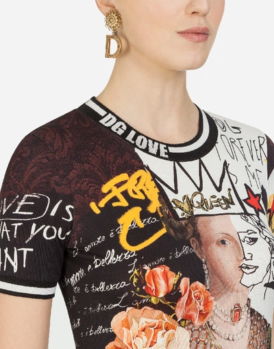 Shop Dolce & Gabbana T-shirt With Graffiti Queen Print In Multicolor