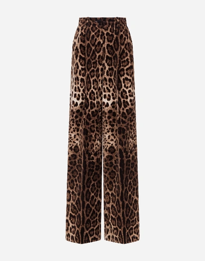 Shop Dolce & Gabbana Velvet Leopard Print Flared Pants