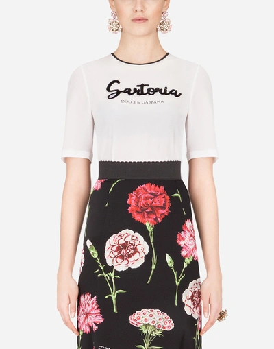 Shop Dolce & Gabbana Crepe De Chine Blouse With Embroidered Patch In White