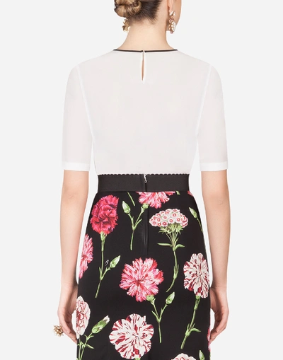 Shop Dolce & Gabbana Crepe De Chine Blouse With Embroidered Patch In White