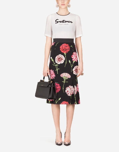 Shop Dolce & Gabbana Crepe De Chine Blouse With Embroidered Patch In White