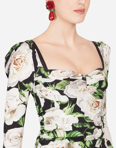 Shop Dolce & Gabbana Rose Print Charmeuse Midi Dress In Floral Print