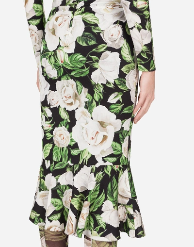Shop Dolce & Gabbana Rose Print Charmeuse Midi Dress In Floral Print