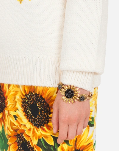 Shop Dolce & Gabbana Wool Sweater With Sunflower Intarsia In Floral Print