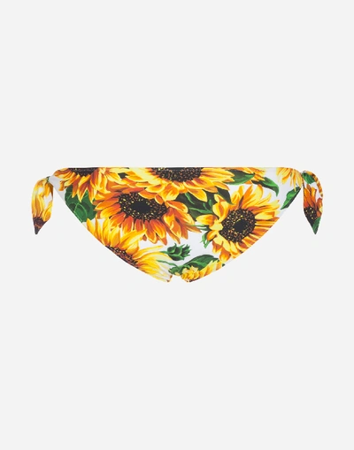 Shop Dolce & Gabbana Sunflower-print Tie Bikini Bottoms In Floral Print