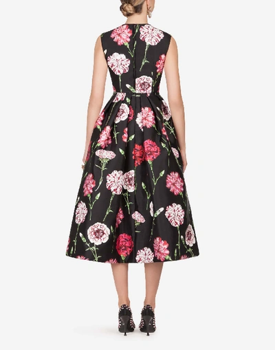 Shop Dolce & Gabbana Long Carnation Print Mikado Silk Dress In Floral Print
