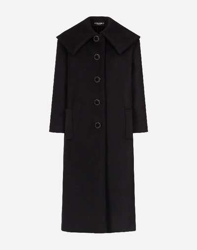Shop Dolce & Gabbana Woolen Cloth Coat With Jeweled Buttons In Black