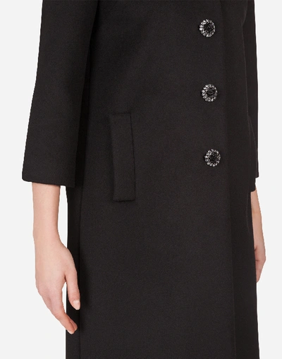 Shop Dolce & Gabbana Woolen Cloth Coat With Jeweled Buttons In Black