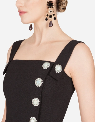 Shop Dolce & Gabbana Double Wool Cloth Midi Dress With Jeweled Buttons In Black