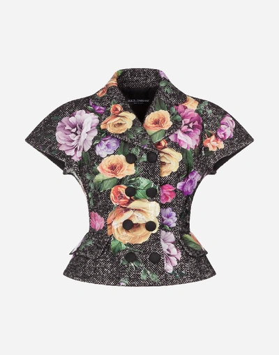 Shop Dolce & Gabbana Double-breasted Tweed Jacket With Laminated Flower Patches In Floral Print