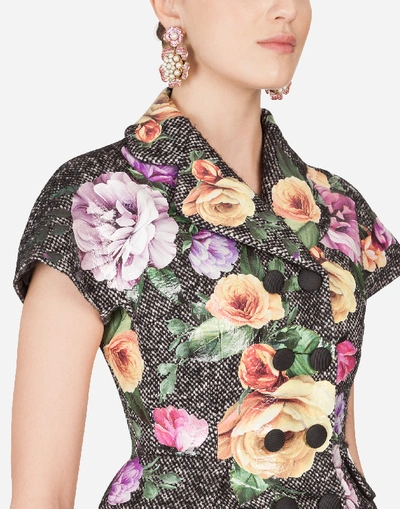 Shop Dolce & Gabbana Double-breasted Tweed Jacket With Laminated Flower Patches In Floral Print