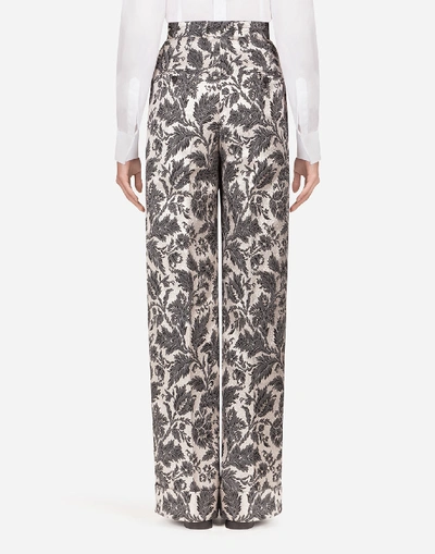 Shop Dolce & Gabbana Flared Floral Lurex Jacquard Pants In Multicolored
