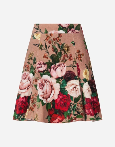 Shop Dolce & Gabbana Short Skirt In Baroque Rose-print Velvet In Multi-colored